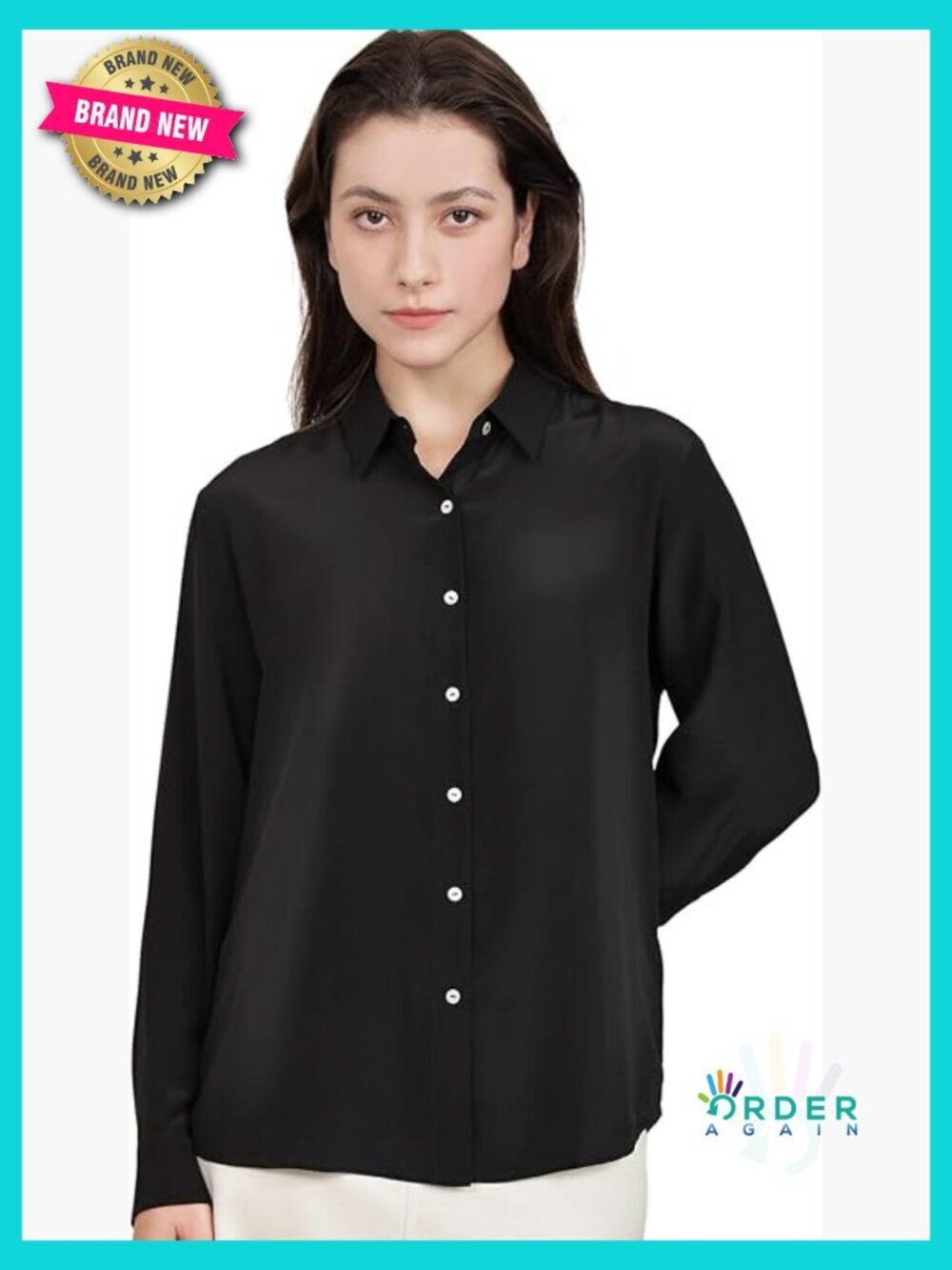 Pure Silk Button Down Blouse Long Sleeve Elegant Classic V-Neck Lapel